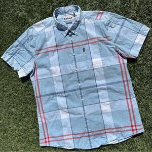 Barbour Croft Short Sleeve Shirt Button Down Tartan Plaid Lightweight Cotton XL